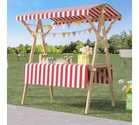 Supporto per chiosco alimentare in legno su ruote, carrello per cibo da strada per venditori di mercato, bancarella alimentare portatile con supporto a terra, ideale per eventi all'aperto e festival