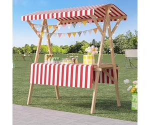 Supporto per chiosco alimentare in legno su ruote, carrello per cibo da strada per venditori di mercato, bancarella alimentare portatile con supporto a terra, ideale per eventi all'aperto e festival