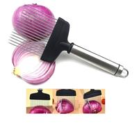 Supporto per cipolle per affettare, manico in acciaio inox, coperchio protettivo incluso, ago per affettare e conservare pomodori, limoni, patate, carote, uova e altri utensili da cucina per stalking