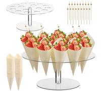 Supporto per coni gelato in acrilico a 16 fori, include 100 coni e stuzzicadenti, design elegante trasparente per feste e negozi