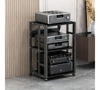 Supporto per console di gioco per apparecchiature audio, scaffale per libreria stereo regolabile in altezza, mobile per TV box/cavo con ruote, facile da montare, ripiano girevole (nero, 3 pneumatici)