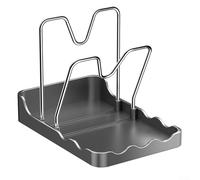 Supporto per coperchio della pentola, organizer 2 in 1 da cucina per coperchi e poggiamestoli, griglia grigia con fessura, supporto per utensili salvaspazio per cucinare, porta strofinacci facile da