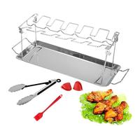 Supporto per cosce di pollo, 12 scomparti, con vaschetta di raccolta, griglia con pennello per olio e pinza per cucina in giardino, terrazza, picnic