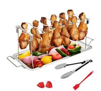 Supporto per cosce di pollo - 12 spiedini con vassoio antigoccia, supporto per arrosti con pinzetta per olio e pinza per picnic