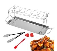 Supporto per Cosce di Pollo alla Griglia | Supporto per Zampe di Pollo | 12 Posti in Acciaio Inox Resistente al Calore con Leccarda per Cottura alla Griglia, al Forno E BBQ