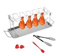 Supporto per Cosce di Pollo per Griglia - Supporto per Zampe di Pollo | 12 Posti in Acciaio Inox Resistente al Calore con Leccarda per Cottura alla Griglia, al Forno E BBQ