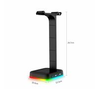 Supporto per cuffie da gioco per PC in alluminio, supporto per cuffie RGB con 2 porte di ricarica USB e 1 Aux, design sicuro e stabile per