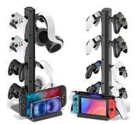 Supporto per Cuffie e Controller, 4 Gancio Rimovibile Porta Controller PS5 con Organizer per Cavi, Scatola Portaoggetti Accessori Gaming per PS5/Xbox/Switch, Porta Cuffie da Scrivania Accessori PS5