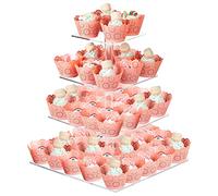 Supporto per cupcake, 4 ripiani quadrati in acrilico per cupcake, torre per dolci trasparente per matrimoni, compleanni, feste a tema, baby shower