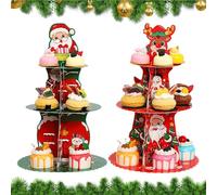 Supporto Per Cupcake Di Natale - 2 Pezzi Supporto Dolci 3 Livelli Stagionale,Torre Vassoio Snack | Per Matrimonio Vacanza Festa Dolci Pasticceria Biscotti Ciambelle Caramelle Snack Festa Raduno