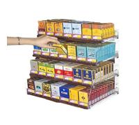 Supporto per Esposizione Di Sigarette, Espositore Patatine Trapezoidale Da Parete, Vendita Al Dettaglio In Acrilico Trasparente, Spingi-sigarette Automatico, Scaffale Caramelle(62.5x29x48.5cm)