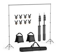 SUPPORTO PER FONDALE FOTOGRAFICO REGOLABILE 2.6x3m, KIT COMPLETO DI MORSETTI,...