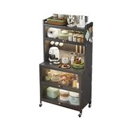 Supporto per forno a microonde a 5/6 ripiani, con cassetti, organizer per caffetterie e pub, con ante a ribalta, stile vintage, per cucina, salvaspazio, colore grigio, 5 ripiani