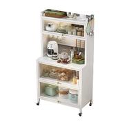 Supporto per forno a microonde a 5/6 ripiani, con cassetti, organizer per caffetterie e pub, con ante a ribalta, stile vintage, per cucina, salvaspazio, colore grigio, 5 ripiani