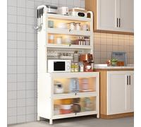 Supporto per forno a microonde a 6 livelli con armadietto e porta pieghevole, salvaspazio, per cucina, sala da pranzo e soggiorno, soluzione di archiviazione efficiente
