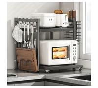Supporto per forno a microonde da cucina con ruote - Supporto di stoccaggio regolabile con ganci e rulli per spezie, pane, tostapane, macchina per il caffè, organizer da banco(Black,2-Tier)