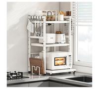Supporto per forno a microonde da cucina con ruote - Supporto di stoccaggio regolabile con ganci e rulli per spezie, pane, tostapane, macchina per il caffè, organizer da banco(White,3-Tier)