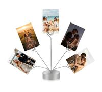 Supporto per foto a forma di cuore, contiene cinque clip, supporto per albero in argento per foto, supporto per albero regalo da scrivania per feste, base rotonda, adatto come regalo per vacanze