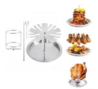 Supporto per friggitrice per tacchino in acciaio inox per griglia di pollo e gancio per tacchino, supporto multiuso per arrosti con punte rimovibili e staffa per gambe