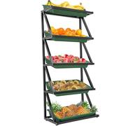 Supporto per frutta e verdura a 5 livelli, espositore per mercati, caramelle, snack, scaffale con 5/10 cestini, organizer per uso commerciale e domestico, colore: nero