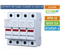 SUPPORTO PER FUSIBILI CILINDRICI BASE RT18-32 32A 4P GUIDA DIN 10 X 38MM AC/DC