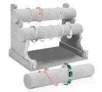 Supporto per gioielli, braccialetti, supporto in velluto con 3 piani rimovibili, supporto per bracciale, supporto per orologi, bracciali, collane (grigio)