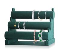 Supporto per gioielli, braccialetti, supporto in velluto con 3 piani rimovibili, supporto per bracciale, supporto per orologi, bracciali, collane (verde)