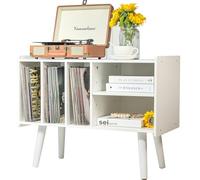 Supporto per giradischi con contenitore in vinile, può contenere fino a 136 kg, grande armadietto da tavolo per album con supporto in vinile, supporto girevole in legno, per camera da letto e