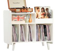 Supporto per giradischi, grande armadietto da tavolo con contenitore aperto in vinile e ripiano espositivo, può contenere fino a 350 album, giradischi in legno di metà secolo, per soggiorno e camera