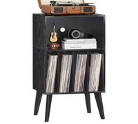 Supporto per giradischi, supporto per giradischi con spazio per fino a 160 album, tavolo portadischi in vinile Mid-Century con gambe in legno, scaffale armadio per giradischi, nero, tavolino