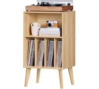 Supporto per giradischi, supporto per giradischi con spazio per fino a 160 album, tavolo portaoggetti in vinile Mid-Century con gambe in legno, scaffale armadio per giradischi, tavolino naturale