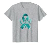 Supporto per i sopravvissuti di Teal Warrior Ribbon Awareness Maglietta, Bambini, Grigio Melange, 12 Anni