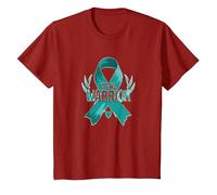 Supporto per i sopravvissuti di Teal Warrior Ribbon Awareness Maglietta, Bambini, Mirtillo Rosso, 12 Anni