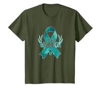 Supporto per i sopravvissuti di Teal Warrior Ribbon Awareness Maglietta, Bambini, Oliva, 12 Anni