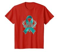 Supporto per i sopravvissuti di Teal Warrior Ribbon Awareness Maglietta, Bambini, Rosso, 10 Anni
