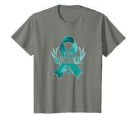 Supporto per i sopravvissuti di Teal Warrior Ribbon Awareness Maglietta, Bambini, Verde Militare mélange, 12 Anni