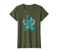 Supporto per i sopravvissuti di Teal Warrior Ribbon Awareness Maglietta, Donna, Oliva, XS