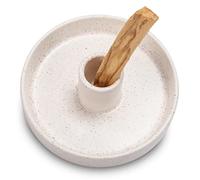 Supporto per incenso per bastoncini di Palo Santo e incenso, in ceramica, con supporto cattura cenere, semplice, robusto e ben realizzato, bianco con pallini