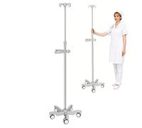 Supporto per infusione IV regolabile, portatile, con 4 ganci e 5 ruote girevoli, supporto per gocciolamento IV regolabile in altezza per assistenza domiciliare infermieristica