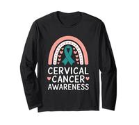 Supporto per la consapevolezza del Cancro cervicale Teal Rainbow Maglia a Manica