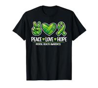 Supporto per la consapevolezza della Salute mentale, Pace, Amore, Speranza, Nastro Verde Maglietta