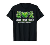 Supporto per la consapevolezza della Salute mentale, Pace, Amore, Speranza, Nastro Verde Maglietta con Stampa Grafica Economica