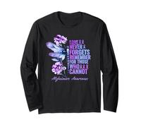 Supporto per la consapevolezza dell'Alzheimer per Uomo Donna Farfalla Viola Maglia a Manica