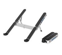 Supporto per laptop ultra compatto con 4 porte USB Hub Docking Station, pieghevole, portatile e regolabile in alluminio ergonomico a 6 livelli, per viaggi/casa/ufficio/bar, adatto a MacBook/laptop da