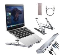 Supporto per laptop USB-C 8 in 1, in alluminio, con docking station USB C 8 in 1, pieghevole, doppio supporto con 9 angoli regolabili, con HDMI 4 K a 30 Hz, USB 3.0, 100 W, PD, per casa, ufficio