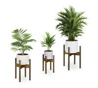 Relaxdays Supporto per Fiori e Piante in Vaso, D: 20/25/29 cm, Set da 3 Portavasi, Fioriere da Interno, bambù, Marrone