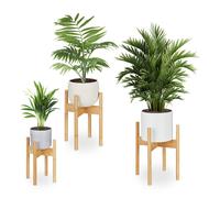 Relaxdays Supporto per Fiori e Piante in Vaso, D: 20/25/29 cm, Set da 3 Portavasi, Fioriere da Interno, bambù, Naturale