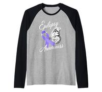 Supporto per l'epilessia con Nastro a Farfalla per la consapevolezza dell'epilessia Maglia con Maniche Raglan