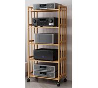 Supporto per lettore DVD a 5 livelli e rack audio, in legno, 70 cm, per soggiorno e ufficio, supporto girevole mobile, adatto per dispositivi da 20-31 pollici, altezza 158 cm