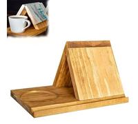 Supporto per libri in legno con portabicchieri, in rovere massiccio, personalizzato, per amanti dei libri, 3 pezzi, supporto per pagine triangolari